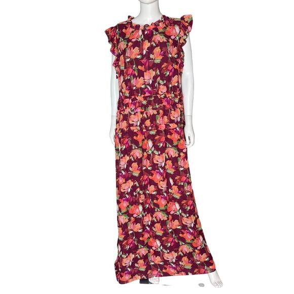 Vince Camuto Plus Size Printed Chiffon Ruffle Maxi Dress Floral Women’s Sz 22W - Picture 2 of 9